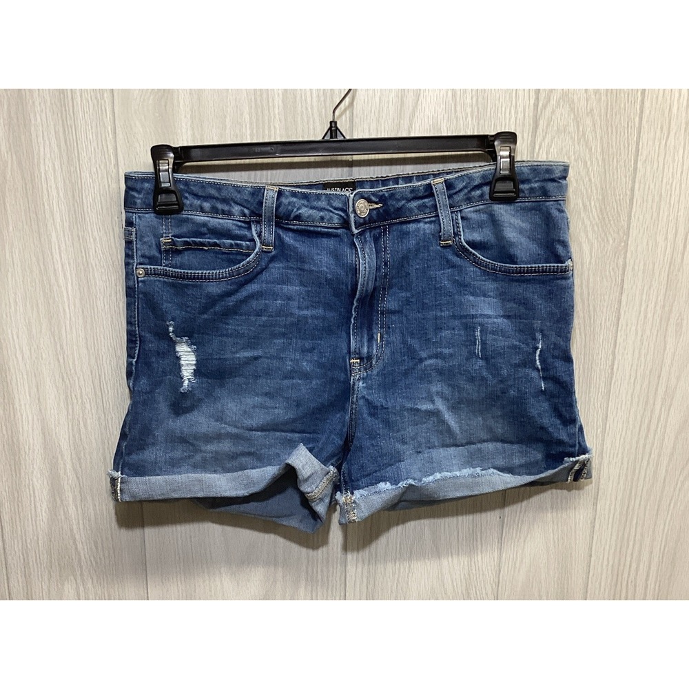 JUSTBLACK Women's (Size 33) Blue Denim Cut Off Shorts Mid Rise Stretch Pockets